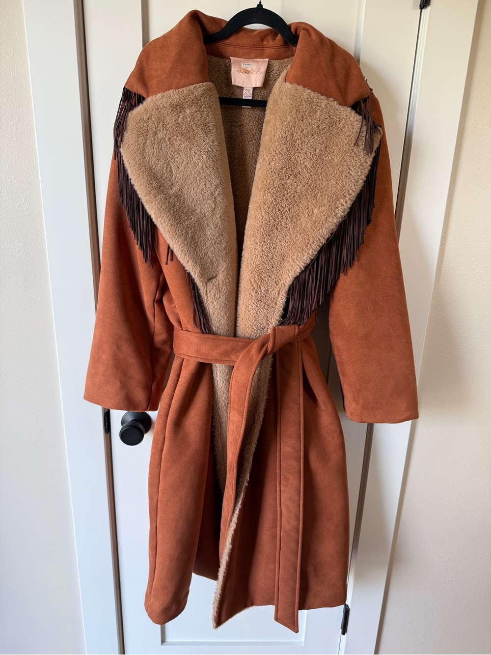 Hutch Anthropologie Fringe Wrap Faux Fur Suede Coat 2X